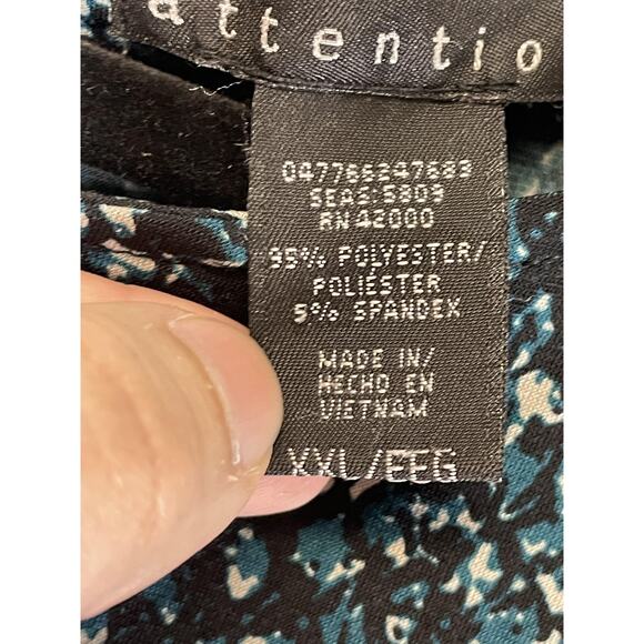 Attention Dress Womens XL Black Teal Print 3/4 Sleeve Shift Back Zip Crew Neck - Picture 7 of 10